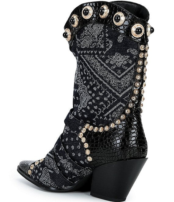 Azalea Wang Balmoral Bandana Print Denim Western Boots