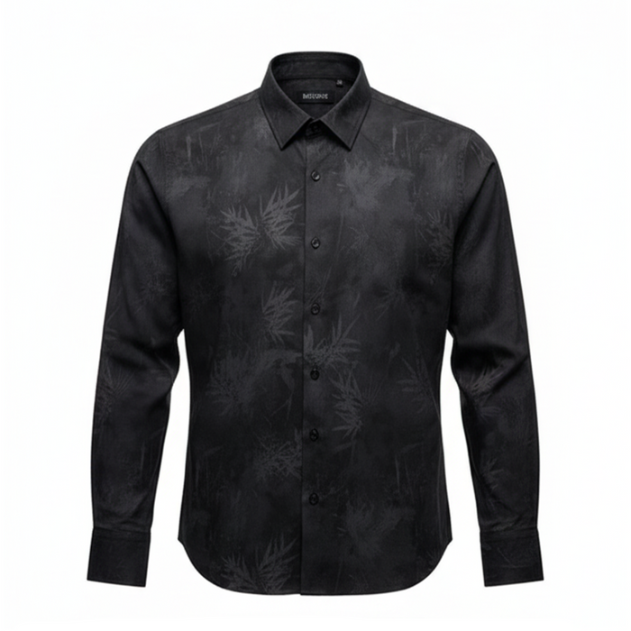 Bespoke Black Abstract Botanical Wash Button Up Shirt