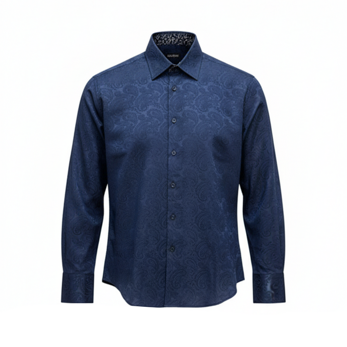 Bespoke Navy Blue Paisley Button Up Shirt