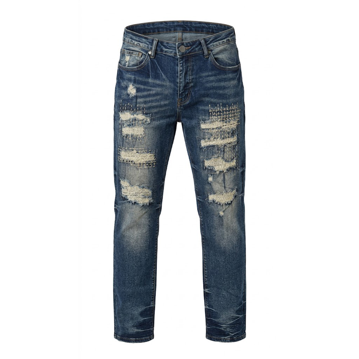 Copper Rivet Dark Blue Ripped Jeans