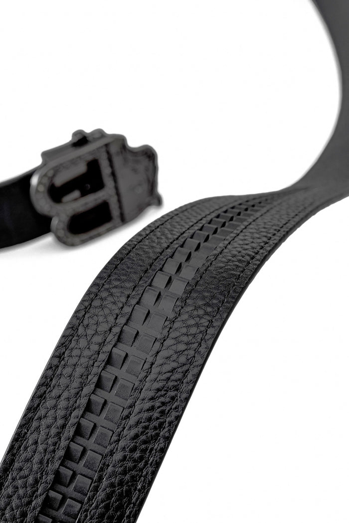 Croc-Embossed Leather Auto BKL Belt – Blackout Ed. GUN/BLACK