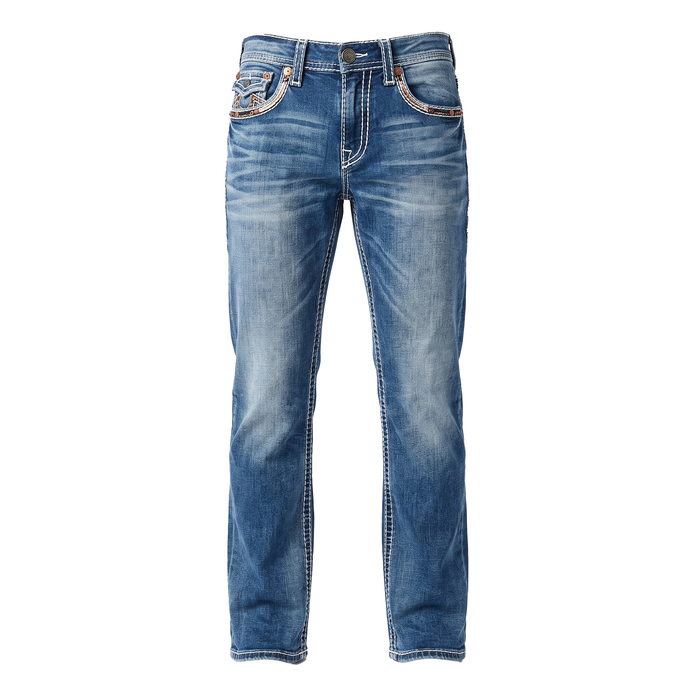 DeNiko Medium Wash Heavy Stitch Horseshoe Pocket Jeans