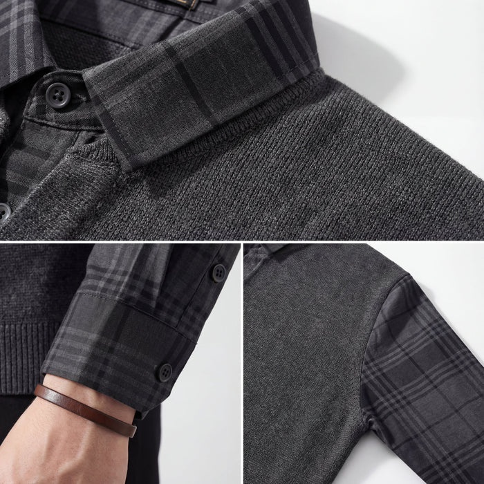 Dual-Layer Knit Fusion LS Sweater Shirt GREY