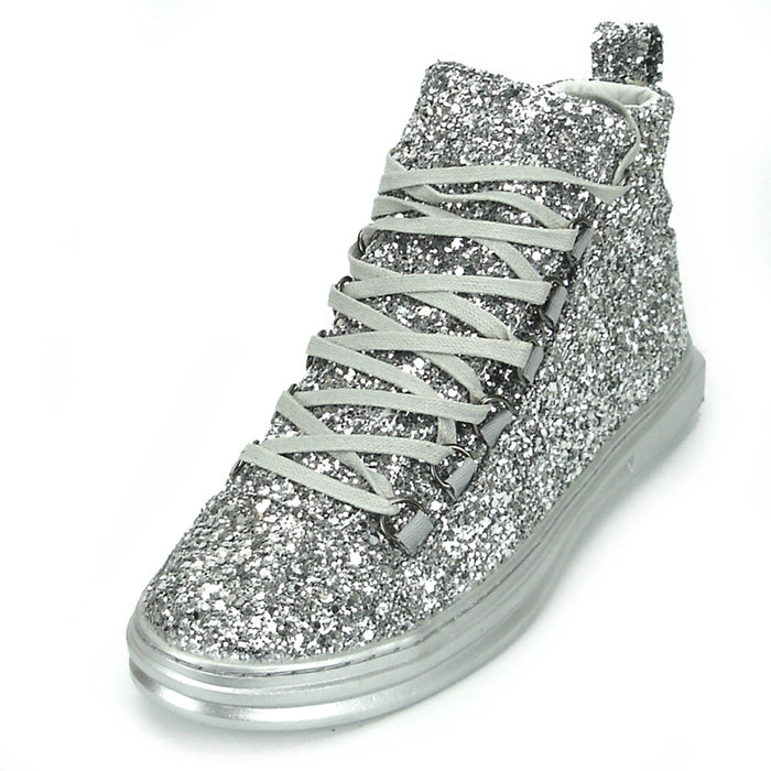 FI-2174-2 Silver Glitter Casual High Top Sneaker Boot Fiesso by Aurelio Garcia