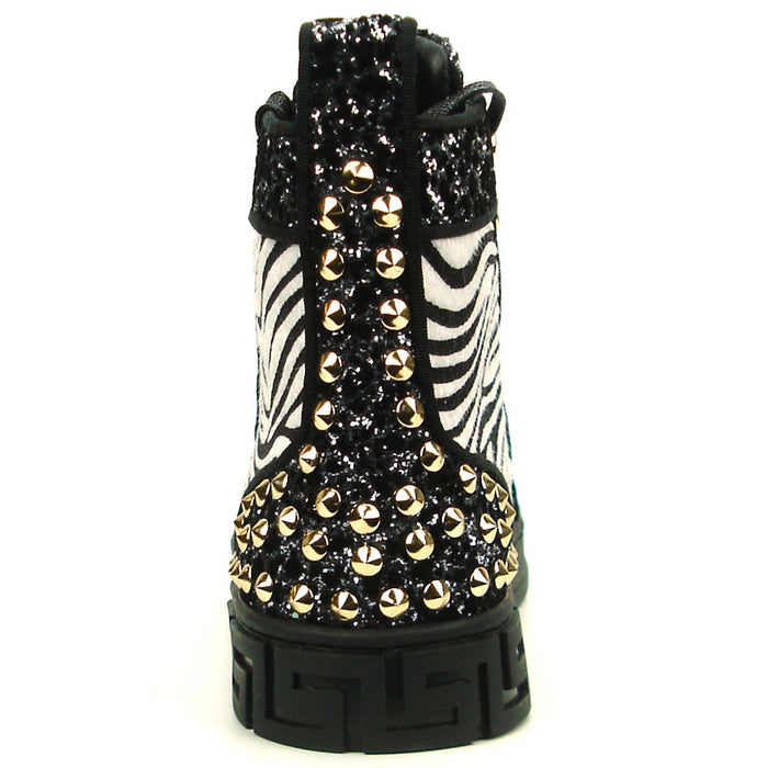 FI-2347 Black Glitter Black and White Zebra High top Sneaker Encore by Fiesso