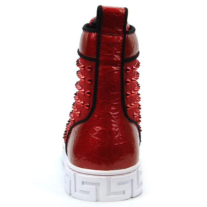 FI-2364 Red Suede Red Spikes High top Sneaker Encore by Fiesso