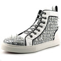 FI-2369 White Glitter White Spikes Lace up High top Sneaker Encore by Fiesso