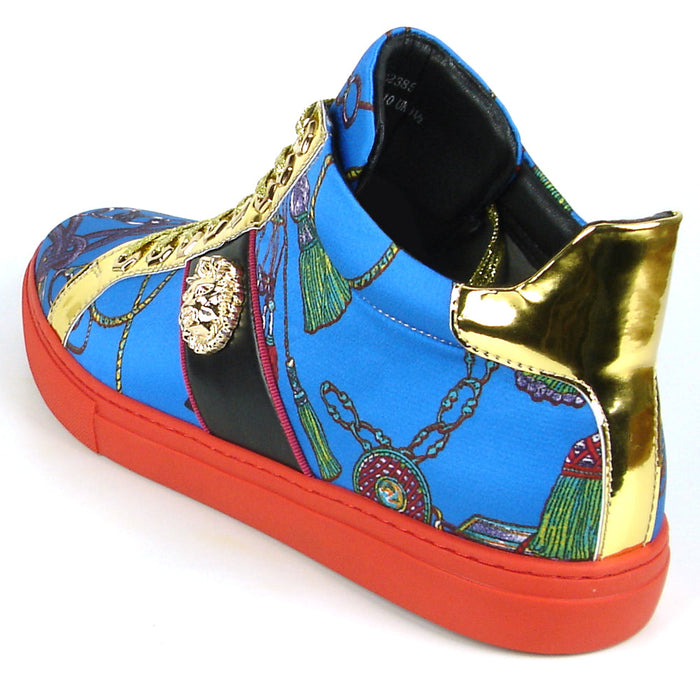 FI-2385 Blue Gold Lace up High top Sneaker Encore by Fiesso