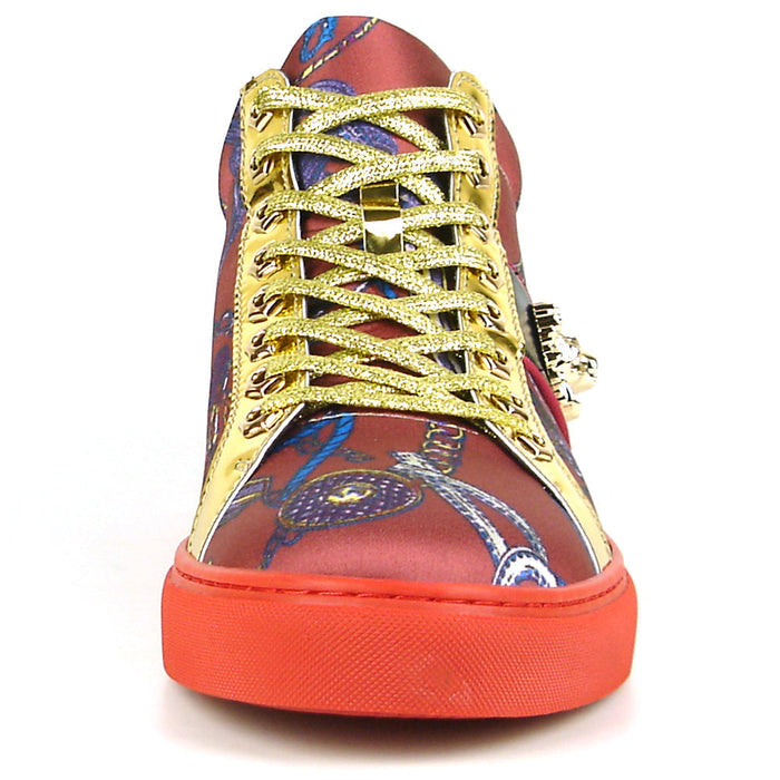 FI-2385 Burgundy Gold Lace up High top Sneaker Encore by Fiesso
