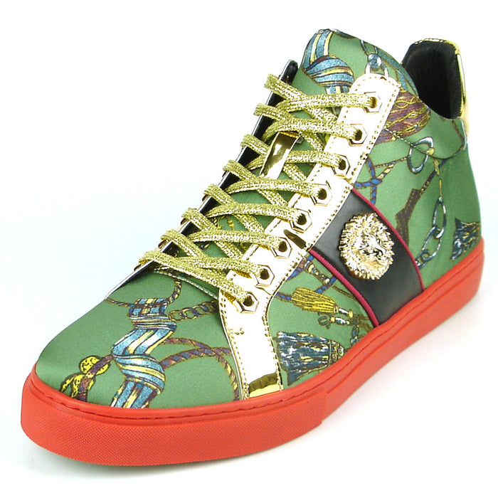FI-2385 Green Gold Lace up High top Sneaker Encore by Fiesso