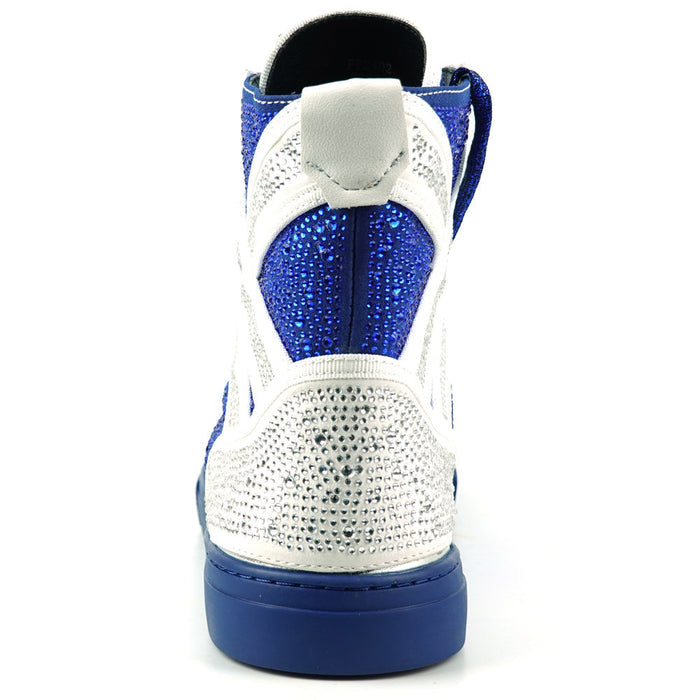 FI-2402 White Blue Suede Rhinestones High Top Sneaker Encore by Fiesso
