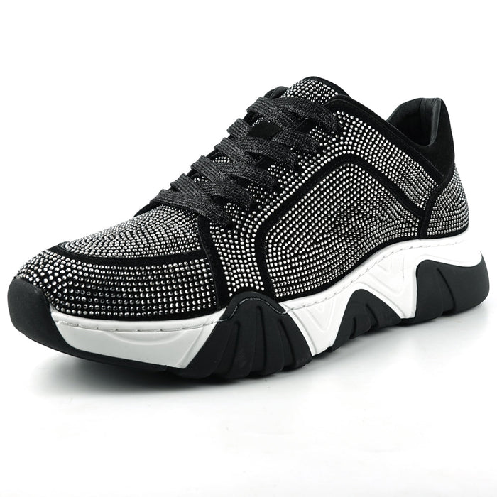 FI-2407 Black Suede Rhinestones Lane up Sneaker Encore by Fiesso