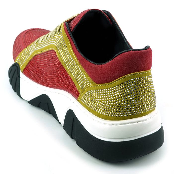 FI-2407 Red Gold Suede Rhinestones Lane up Sneaker Encore by Fiesso