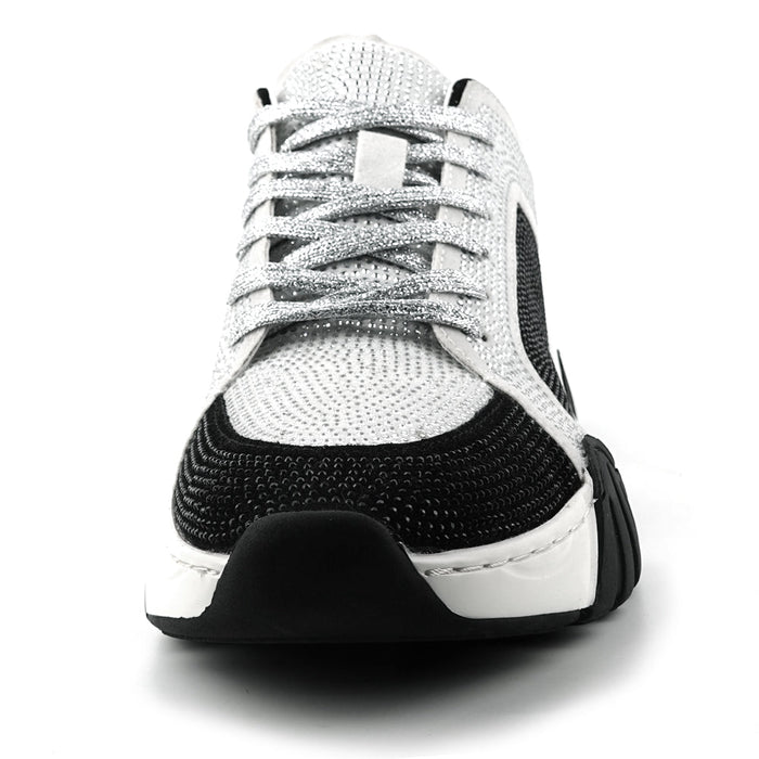 FI-2407 White Black Suede Rhinestones Lane up Sneaker Encore by Fiesso
