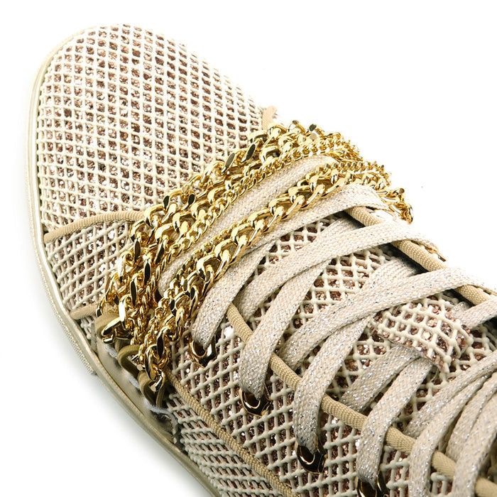 FI-2410 White Gold Glitter Lace up High top Sneaker Encore by Fiesso