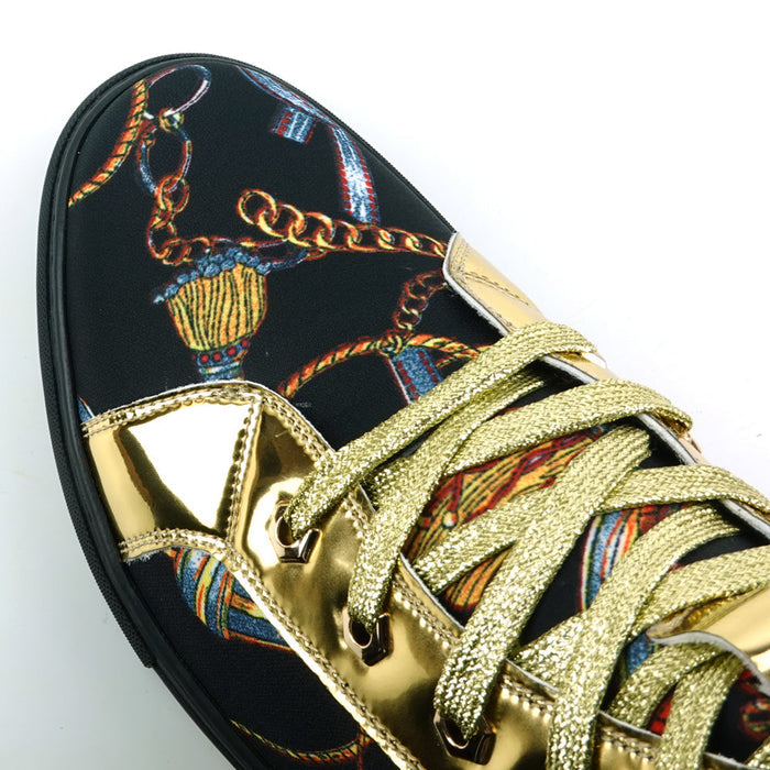 FI-2421 Black Gold Lace up High top Sneaker Encore by Fiesso