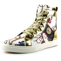 FI-2421 White Gold Lace up High top Sneaker Encore by Fiesso