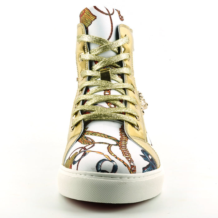 FI-2421 White Gold Lace up High top Sneaker Encore by Fiesso