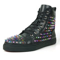FI-2430 Black Leather Multicolor Spikes Lace up High top Sneaker Encore by Fiesso