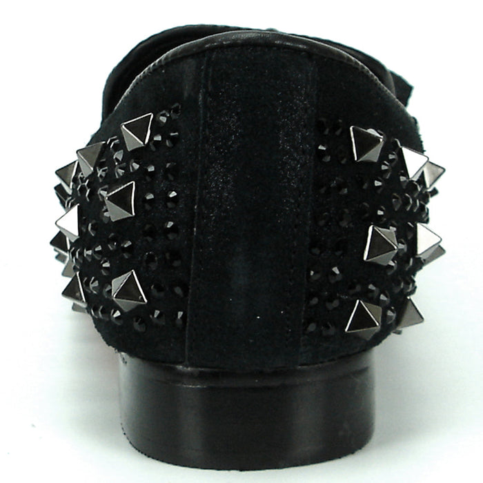 FI-7005-2 Black With Spikes and Rhinestones Fiesso by Aurelio Garcia Suede Slip on