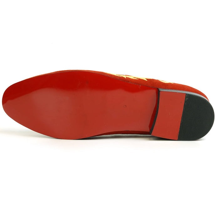FI-7039 Red Suede Embroidered Shoe Fiesso by Aurelio Garcia Slip on Loafer