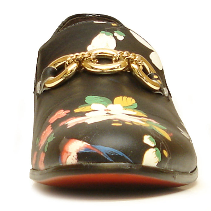 FI-7054 Black Leather Floral Print Fiesso by Aurelio Garcia slip on