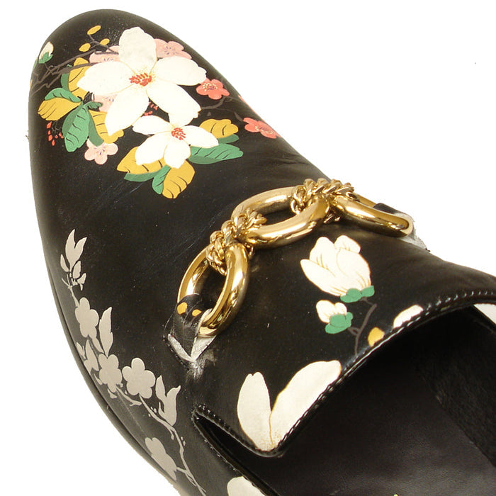 FI-7054 Black Leather Floral Print Fiesso by Aurelio Garcia slip on