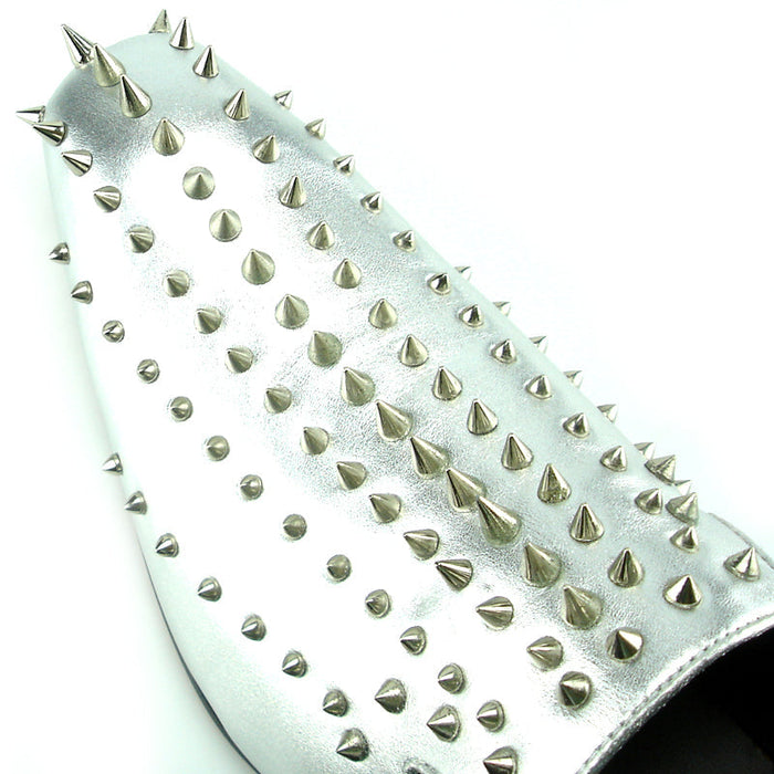 FI-7107 Silver Leather with Silver Spike Slip on Loafer Fiesso by Aurelio Garcia