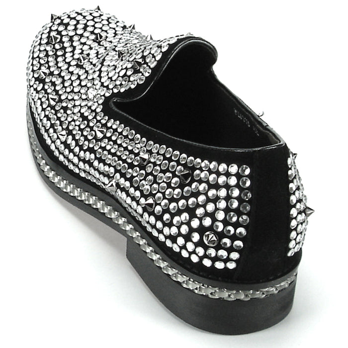 FI-7119 Black - Spikes and Rhinestones Fiesso by Aurelio Garcia Suede Slip on