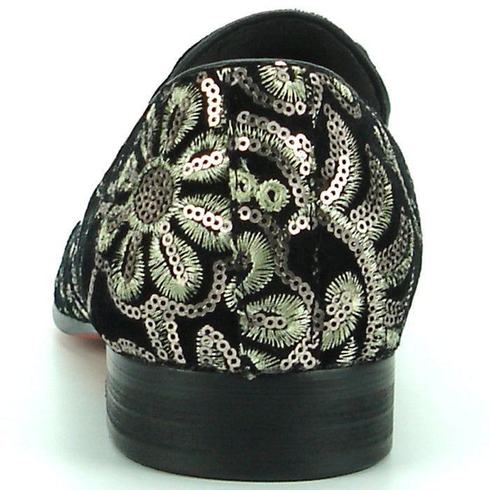 FI-7207 Black Suede with Sequins Slip on Loafer Fiesso by Aurelio Garcia