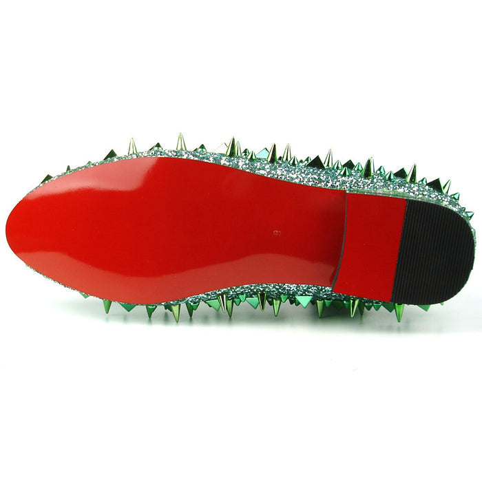 FI-7239 Green Glitter Green Spikes Slip on Loafer Fiesso by Aurelio Garcia