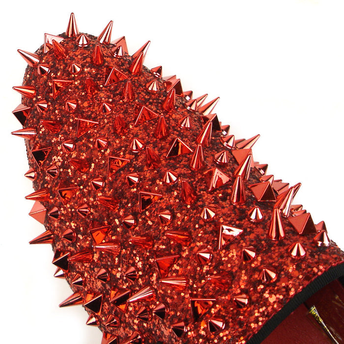 FI-7239 Red Glitter Red Spikes Slip on Loafer Fiesso by Aurelio Garcia