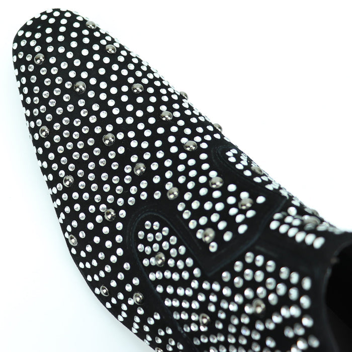 FI-7284 Black Suede Rhinestones Boot with Side Zipper Fiesso by Aurelio Garcia