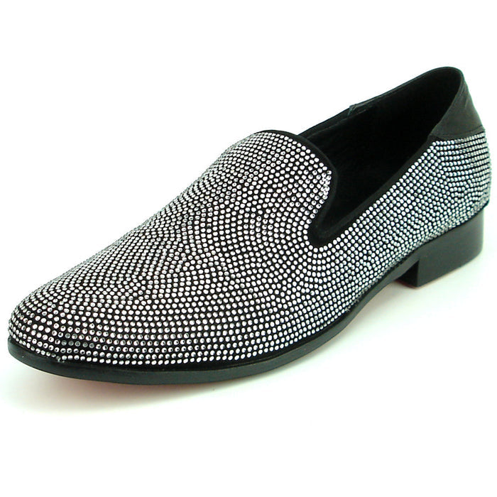 FI-7285-A Black Suede Silver Rhinestones with Slip on Loafer Fiesso by Aurelio Garcia