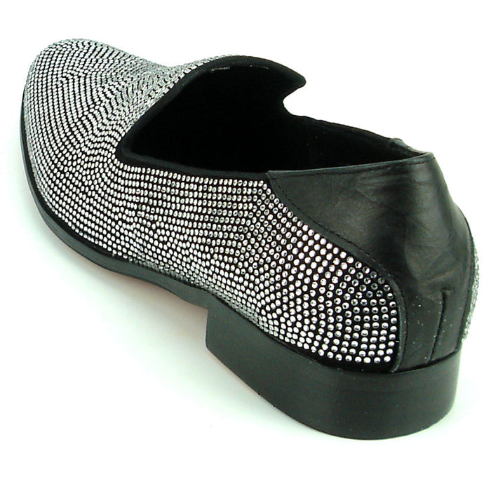 FI-7285-A Black Suede Silver Rhinestones with Slip on Loafer Fiesso by Aurelio Garcia