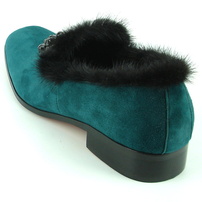 FI-7306 Green Suede Black Rhinestones Ornament Slip on Fiesso by Aurelio Garcia
