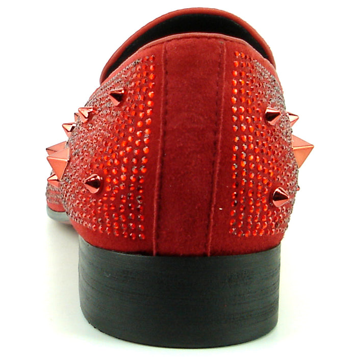 FI-7364-R Red Suede Red Rhinestones Spikes Slip on Loafer Fiesso by Aurelio Garcia