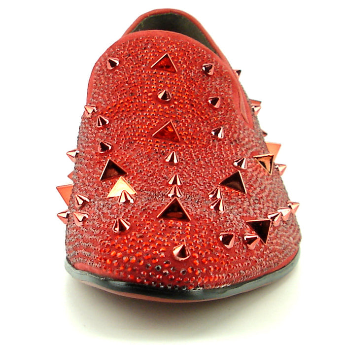 FI-7364-R Red Suede Red Rhinestones Spikes Slip on Loafer Fiesso by Aurelio Garcia