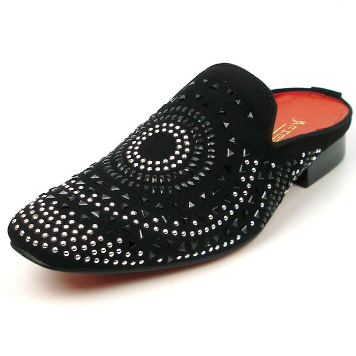FI-7420 Black Suede Black Silver Rhinestones Fiesso by Aurelio Garcia Sandals