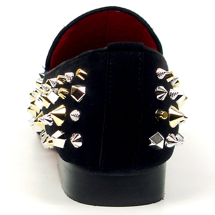 FI-7436 Black Suede / Silver Gold Studs Slip on Loafer Fiesso by Aurelio Garcia