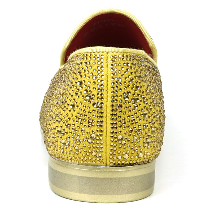 FI-7525 Gold Suede Rhinestones Slip on Loafer Fiesso by Aurelio Garcia