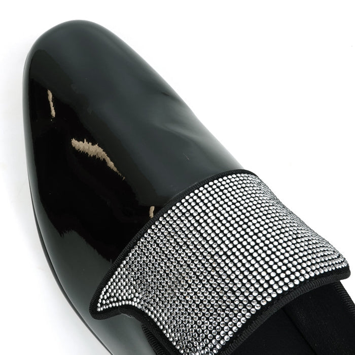 FI-7549 Black Patent Rhinestones Slip on Loafer Fiesso by Aurelio Garcia