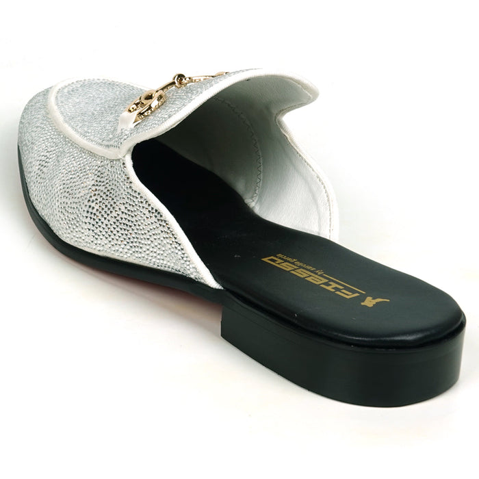 FI-7551 White Suede Rhinestones Sandal Fiesso by Aurelio Garcia