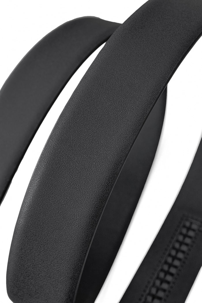 Flat Leather Auto Buckle Belt BLACK/BLACK