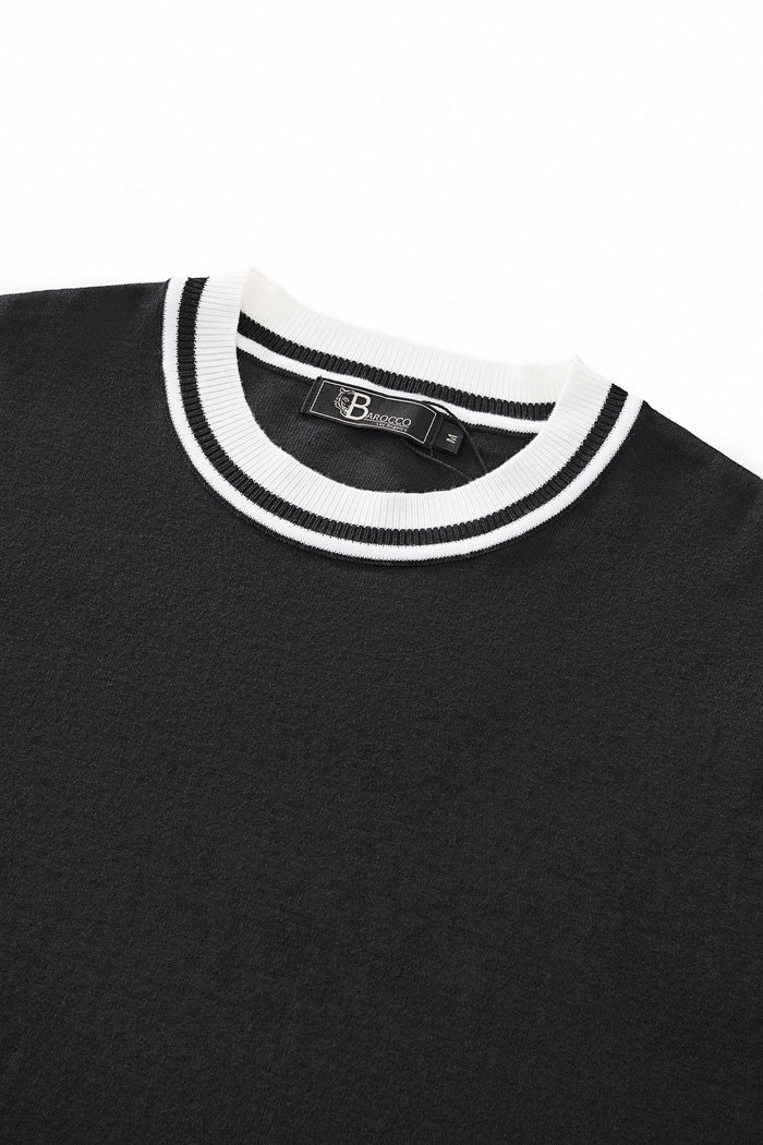 Halo Contrast Collar Knit LS BLACK