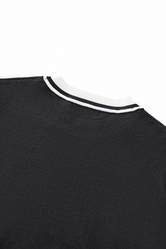Halo Contrast Collar Knit LS BLACK