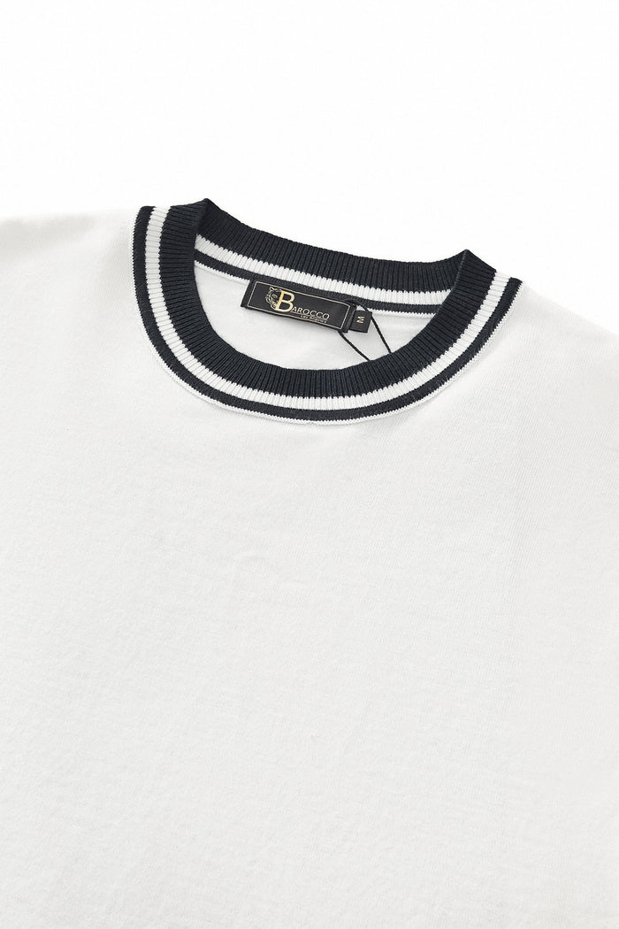 Halo Contrast Collar Knit LS WHITE