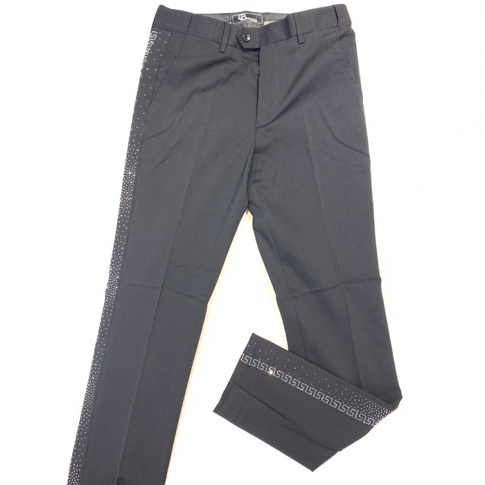 Barocco Men's Black Greek Key Crystal Dress Pants - Dudes Boutique