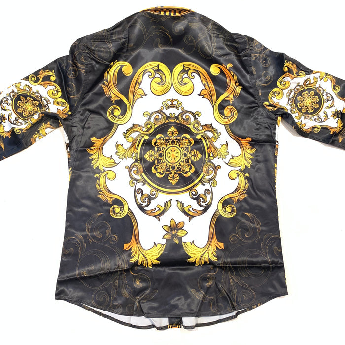 Barocco Men's Black Gold Garden Greek key Button Up Shirt - Dudes Boutique