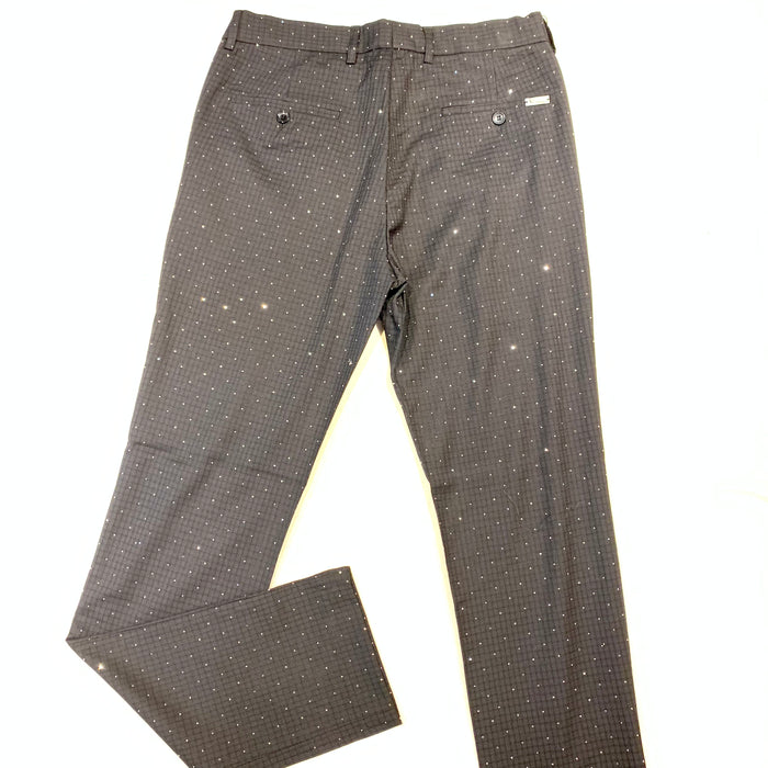 Barocco Men's Black Plaid  Sparkle Crystal Dress Pants - Dudes Boutique